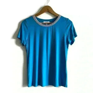 Calvin Klein Women’s Royal Blue Silver Collar  Short Sleeve Top Small